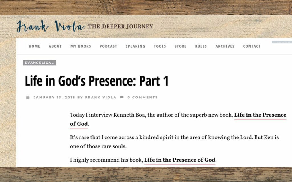 Image of Frank Viola's blog with Boa interview
